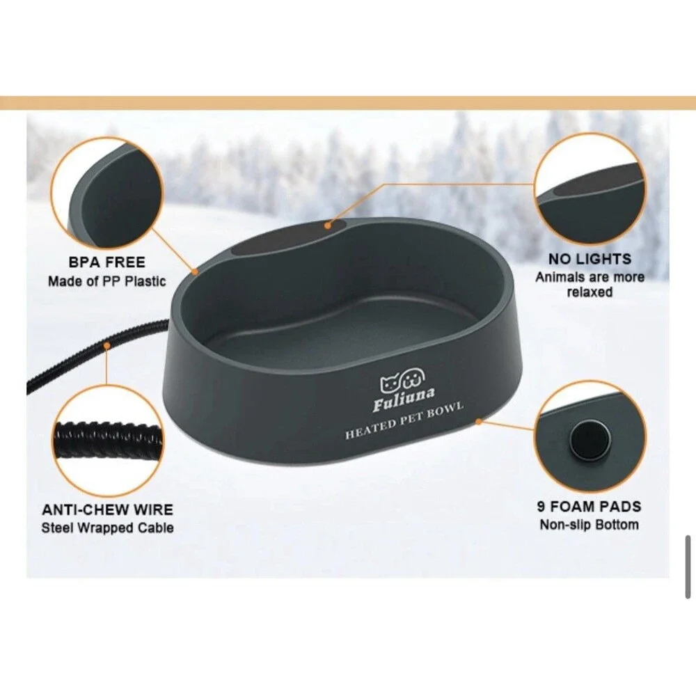 Fuliuna Outdoor Heated Water Bowl for Dog & Cat, Anti Chew Cord Large 125 OZ